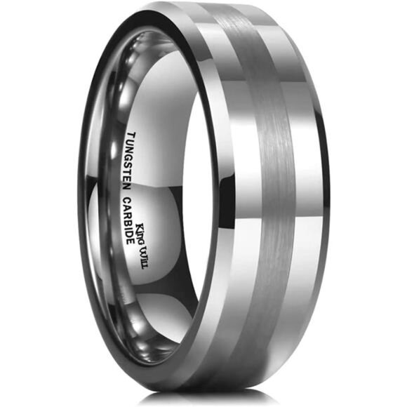 Classic 8mm Tungsten Carbide Ring Black/Silver/Gold Brushed Two Grooved Center - Picture 1 of 7